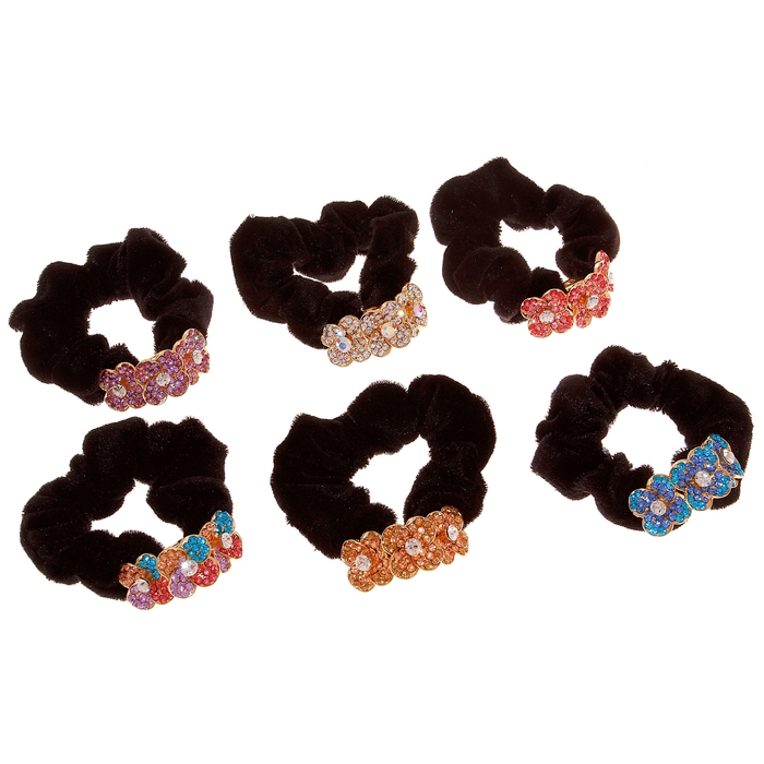 Резинка для волос "Стразы", круглые цветы, микс