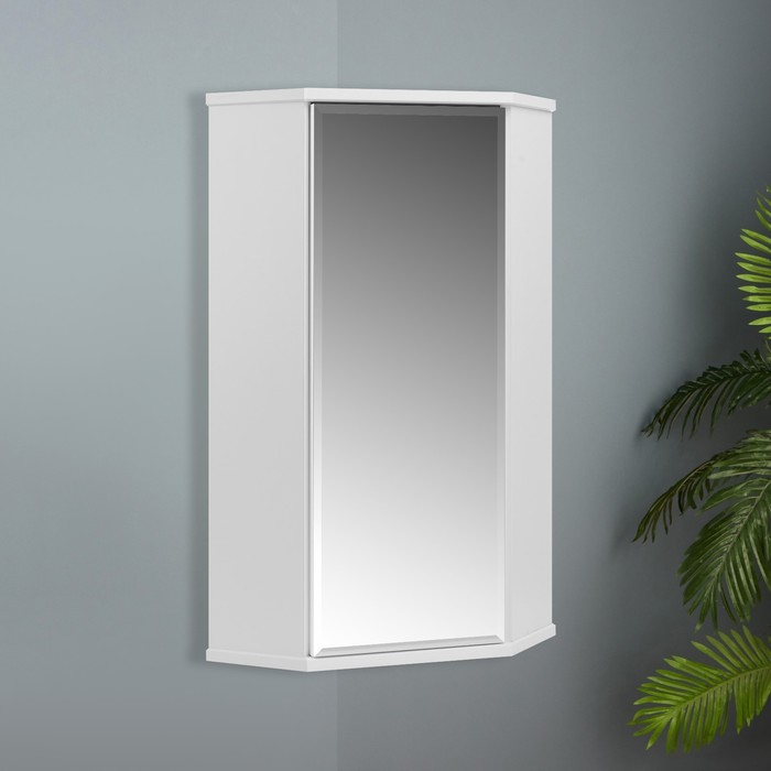 Шкаф навесной для ванной комнаты угловой ПШ с зеркалом, 48 х 34 х 73 см