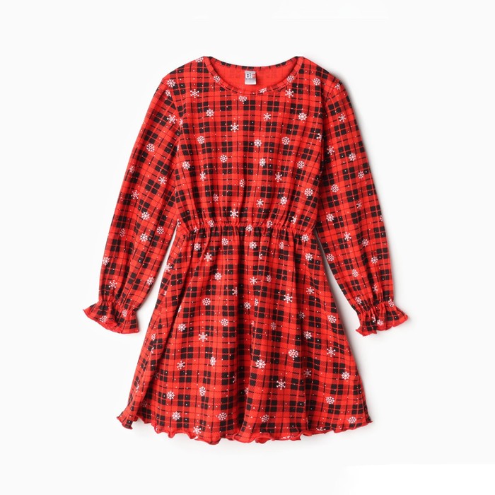 Платье для девочки, цвет красный/клетка, рост 116 см