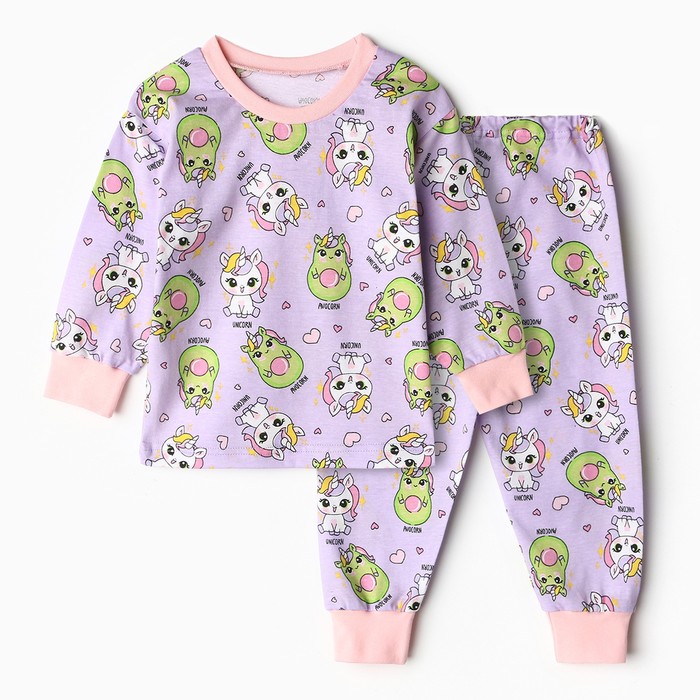 Пижама для девочек, цвет сиреневый/авокадо, рост 86-92 см