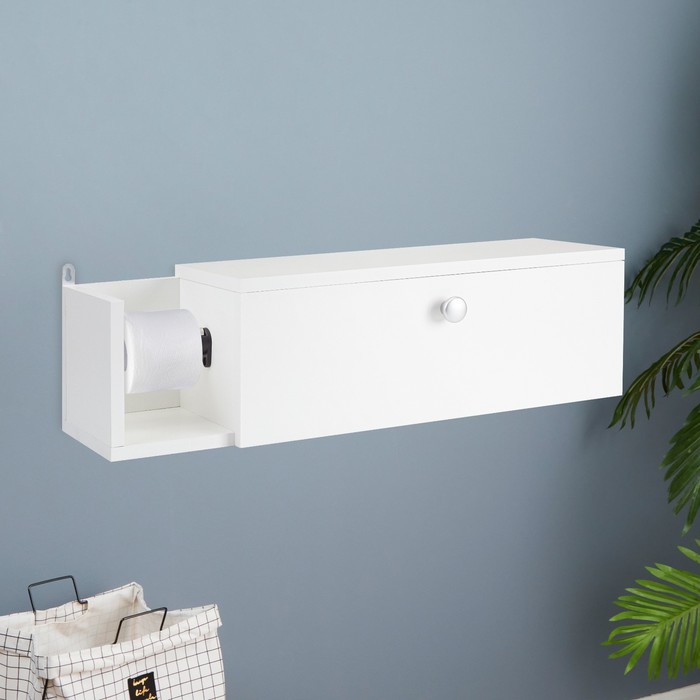 Шкаф-Пенал для ванной комнаты белый с бумагодержателем, 21 х 20 х 70 см