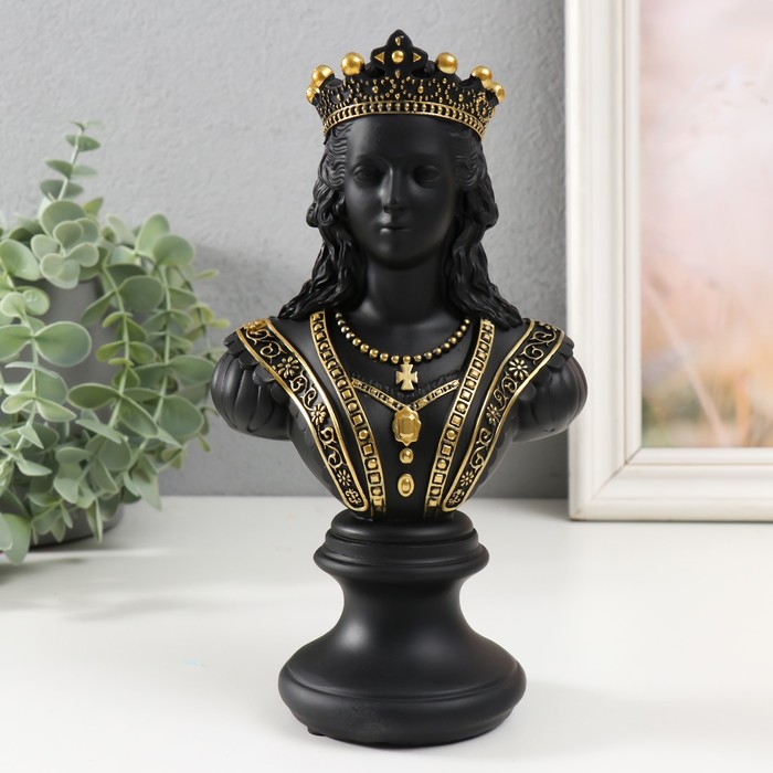 Сувенир полистоун Бюст. Королева чёрный с золотом 9х12,5х22 см