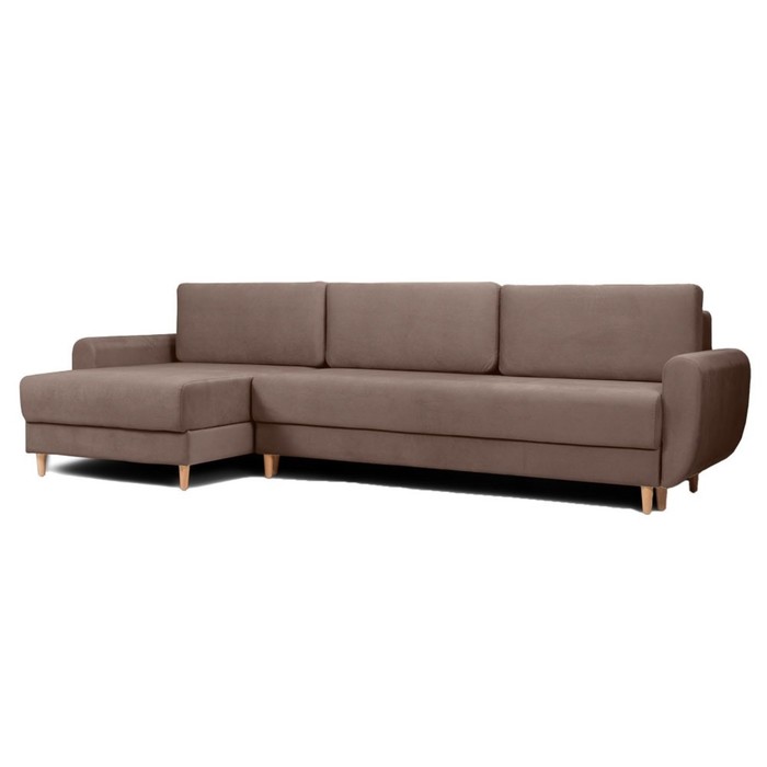 Угловой диван «Неаполь», механизм еврокнижка, левый угол, велюр, цвет коричневый