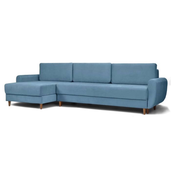 Угловой диван «Неаполь», механизм еврокнижка, левый угол, велюр, цвет синий