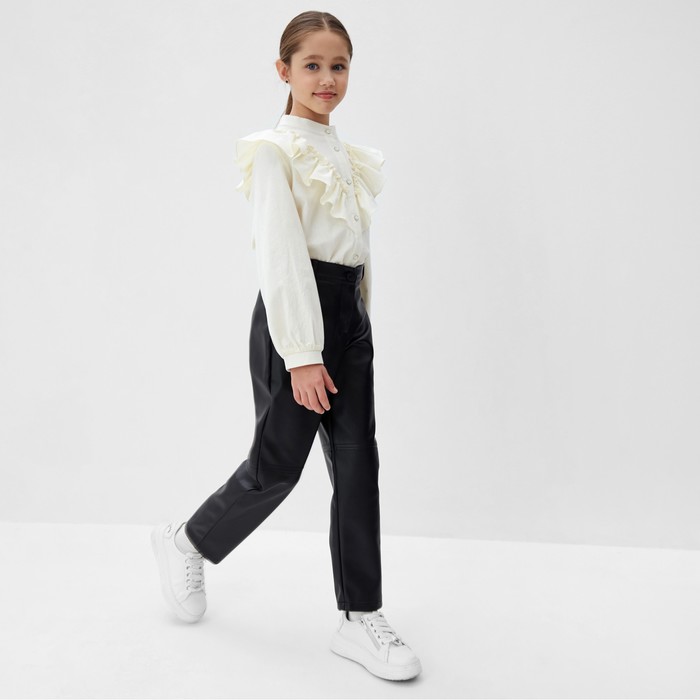 фото Брюки для девочки кожаные minaku, цвет чёрный, рост 152 см