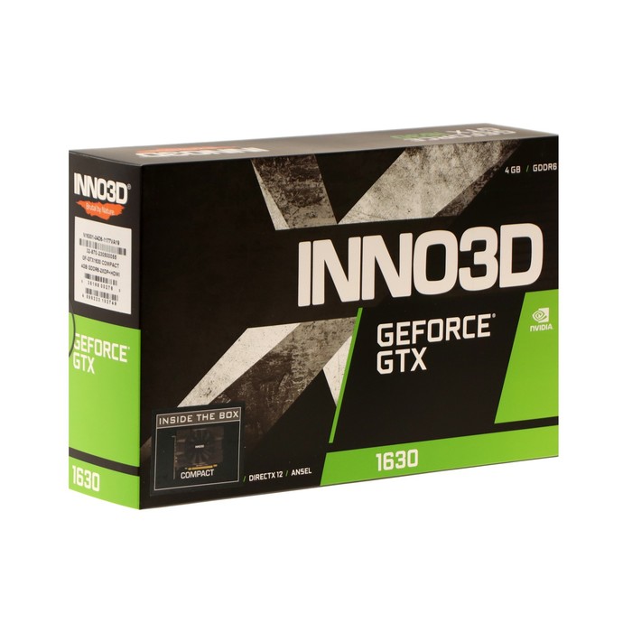 Видеокарта INNO3D GEFORCE GTX 1630, 4Гб, 64bit, GDDR6, HDMI, 2хDP, HDCP видеокарта inno3d geforce gtx 1630 twin x2 oc 4096mb