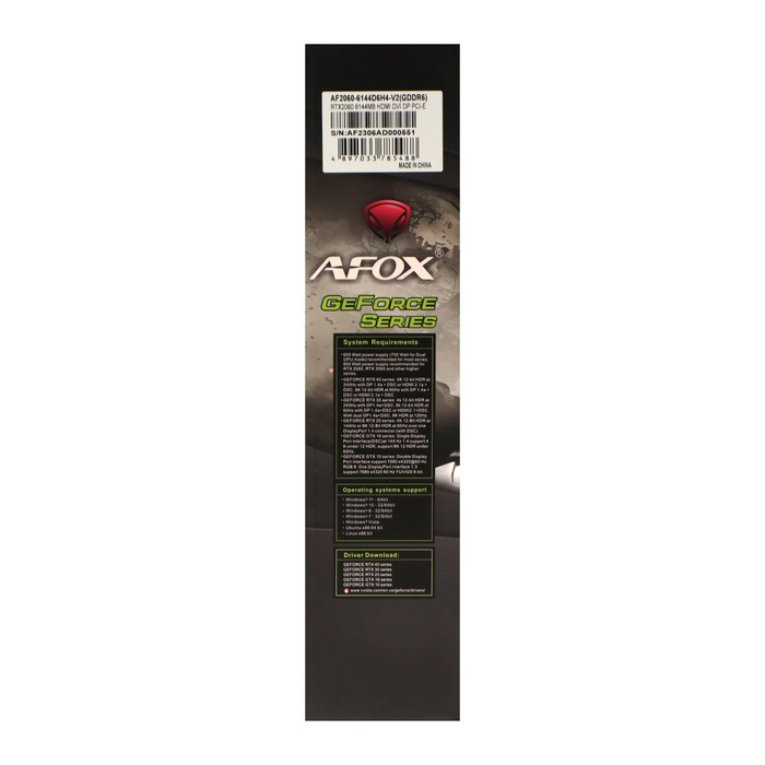 фото Видеокарта afox rtx2060, 6гб, 192bit, gddr6, dvi, hdmi, dp, hdcp