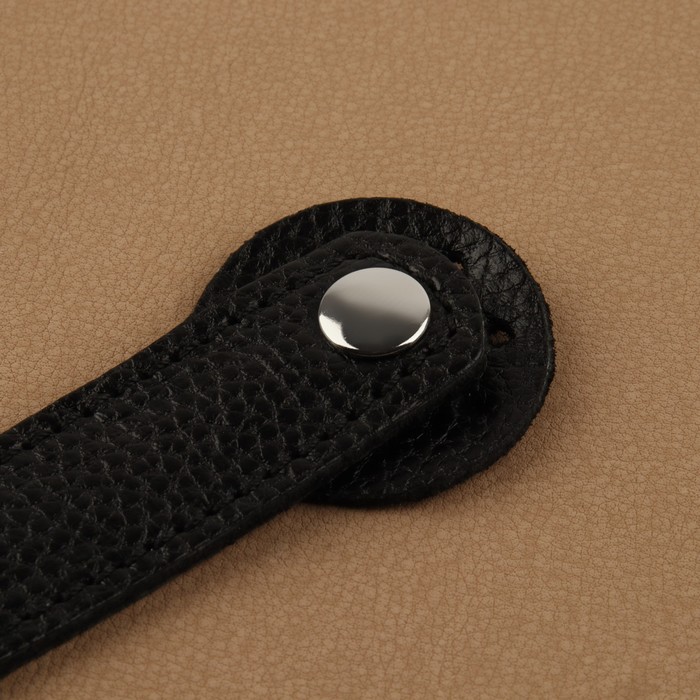 фото Застёжка пришивная для сумки, на кнопке, из натуральной кожи, 13,5 × 2,5 см, цвет чёрный/серебряный
