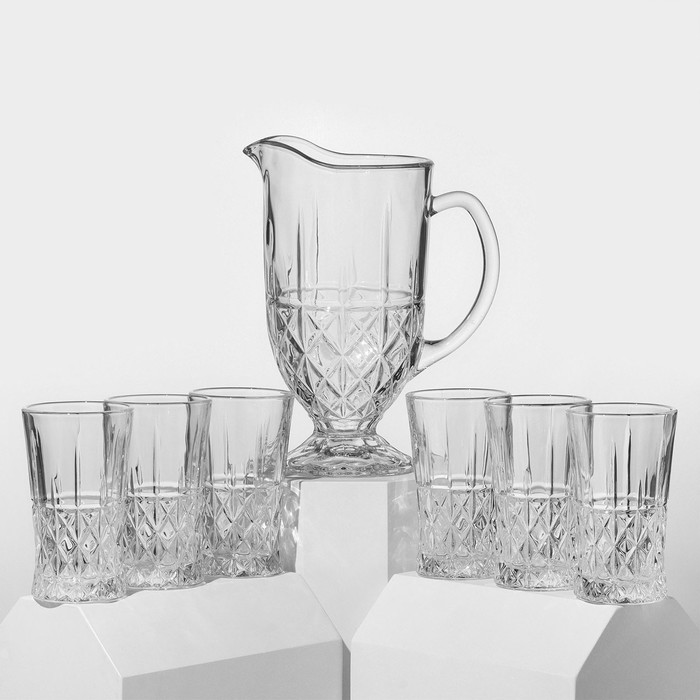 Набор питьевой, стеклянный, 7 предметов: кувшин 1150 мл, 6 стаканов 225 мл набор питьевой лимон стеклянный кувшин 6 стаканов 1500 230 мл