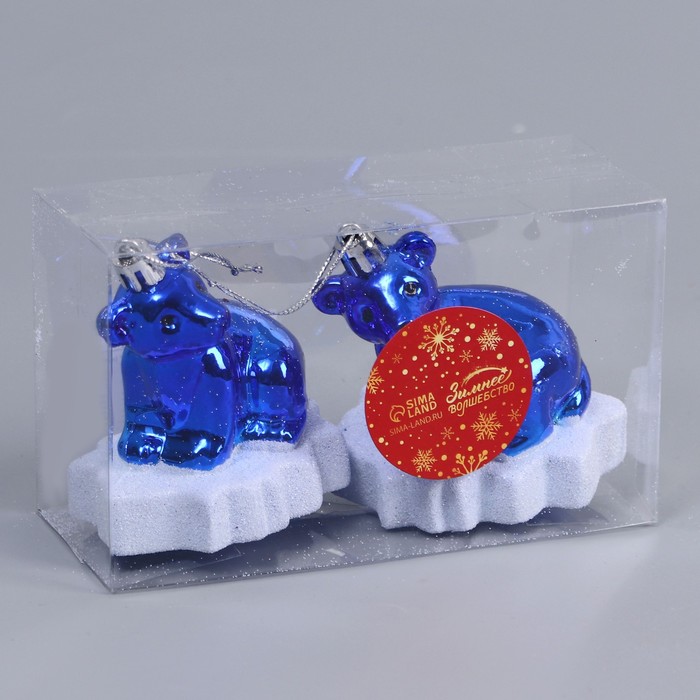 фото Украшение ёлочное "мишутка на льдине" (набор 2 шт) 5,5х7,5х8 см, синий зимнее волшебство