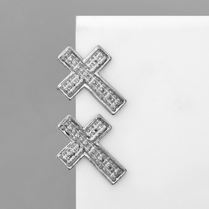 Серьги «Крестики» рельеф, цвет серебро