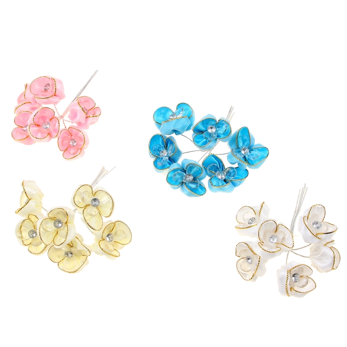 Декор для творчества "Трехлистник со стразой" (1 набор=1 букету) в букете 6 шт МИКС