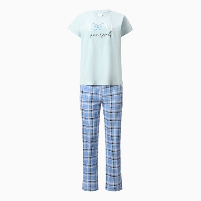 Комплект женский домашний LOVE (футболка, брюки), цвет голубой, размер 46 комплект женский домашний футболка брюки цвет голубой размер 46