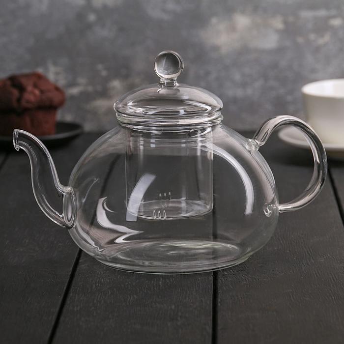 Чайник заварочный со стеклянным ситом, 1 л чайник заварочный со стеклянным фильтром 700 мл agness 891 033