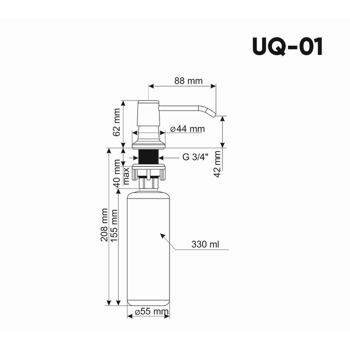 фото Дозатор для моющих средств ulgran quartz uq-01, цвет 04 платина