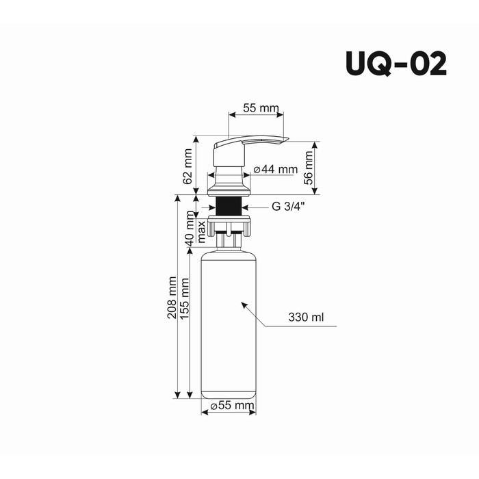 фото Дозатор для моющих средств ulgran quartz uq-02, цвет 05 бетон