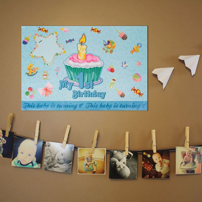 Плакат с поздравлениями "Первый день рождения!" мальчик