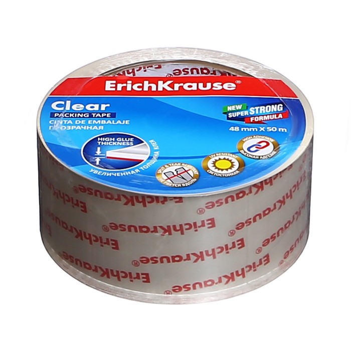 

Клейкая лента упаковочная ErichKrause "Clear", 48 мм х 50 м, 60 мкм, прозрачная, цена за 1 шт.