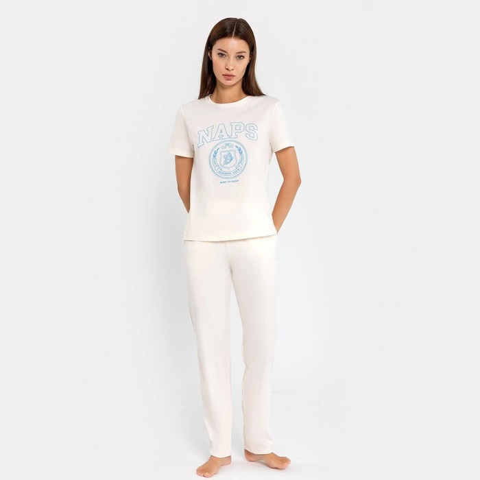 Комплект домашний женский (футболка, брюки), цвет молочный, размер 42 (XS)