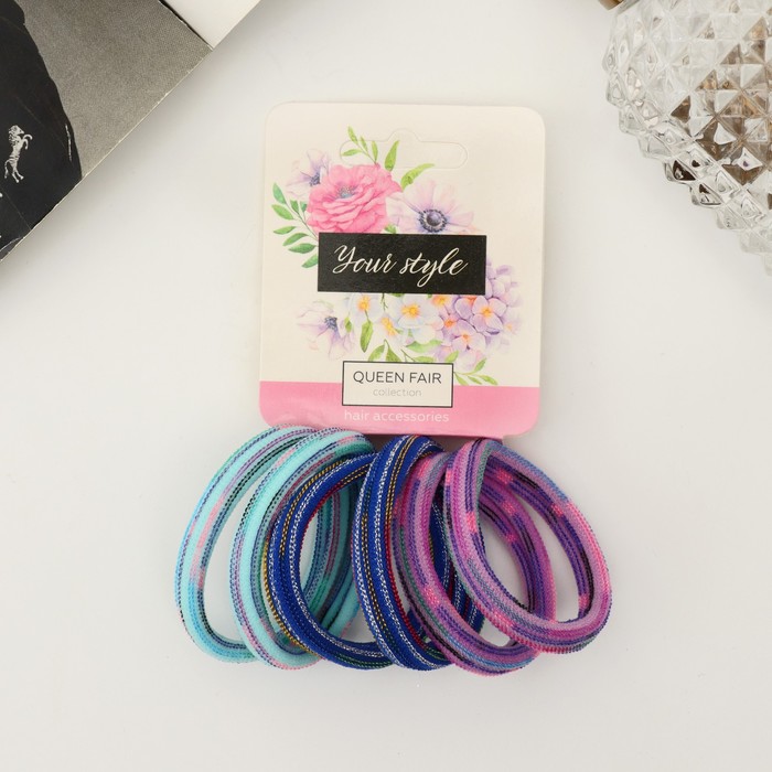 фото Резинка для волос "спорт штрихи" (набор 6 шт) 4 см, сине-фиолетовый queen fair