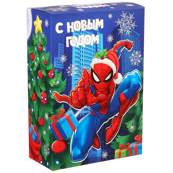 Коробка складная,  С Новым годом, 16 х 23 х 7,5 см, Человек-паук