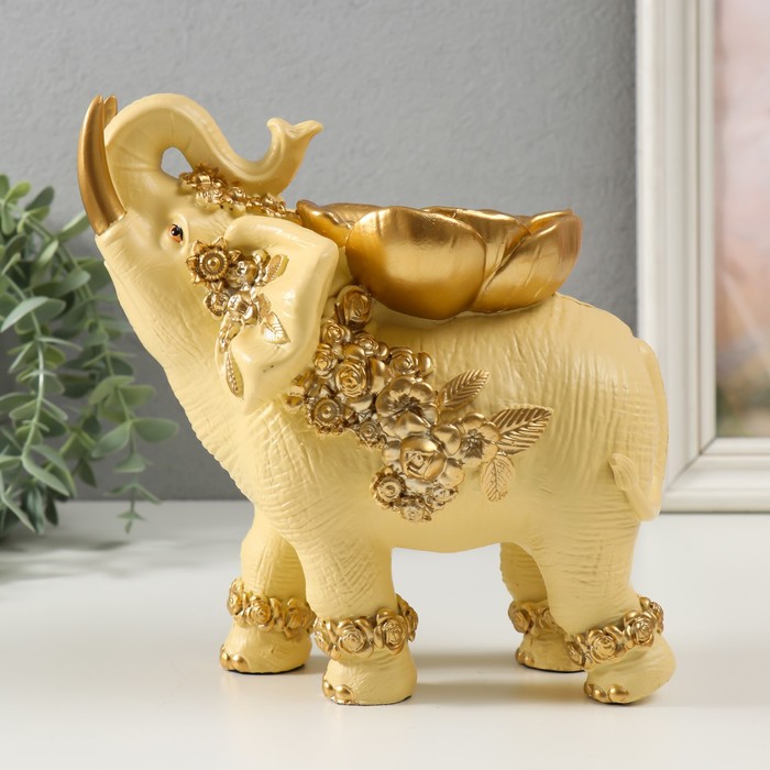 Сувенир полистоун Бежевый слон с золотым цветком 18х14х19 см сувенир полистоун бежевый слон с золотым листом на спине 19 3х11х19 см