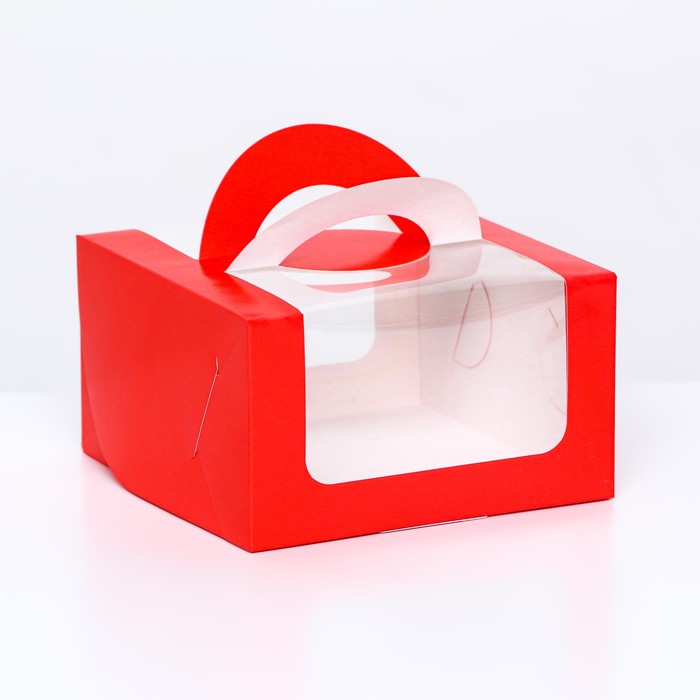 pvc коробка для бенто торта 14 х 14 х 18 см Коробка под бенто-торт с окном, алый, 14 х 14 х 8 см