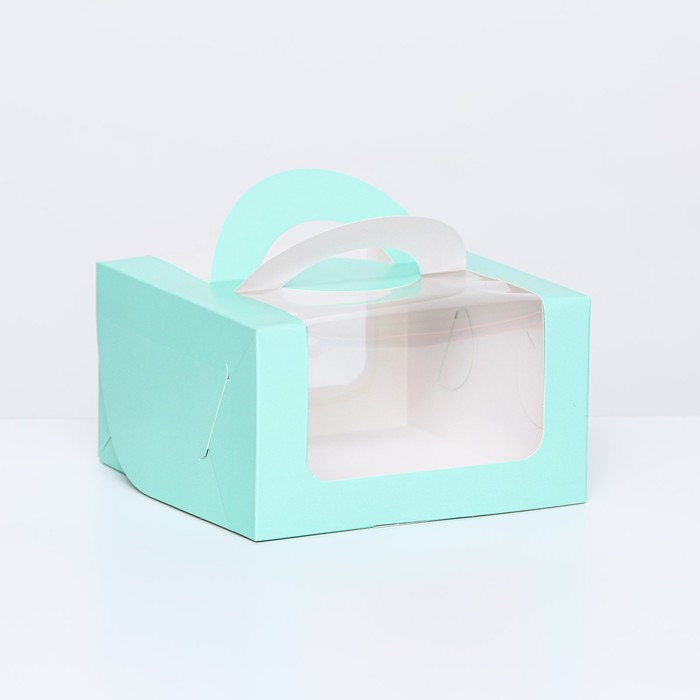 Коробка под бенто-торт с окном, мятный, 14 х 14 х 8 см коробка под бенто торт крафтовая 23 х 23 х 7 см