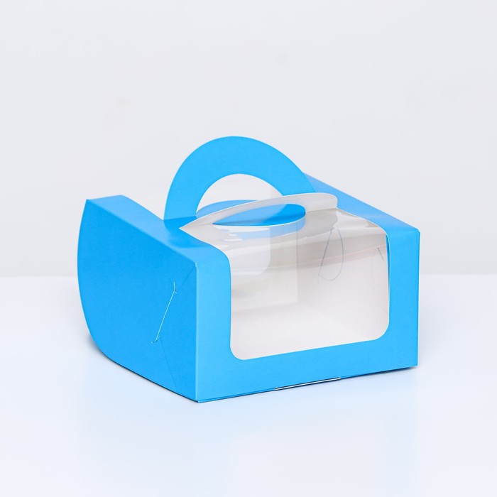Коробка под бенто-торт с окном, голубой, 14 х 14 х 8 см коробка под бенто торт с окном новогодние звезды 14 х 14 х 8 см