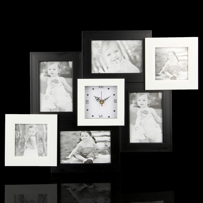 Фоторамка на 6 фото с часами "Чёрно-белое" 10х10, 10х15 см