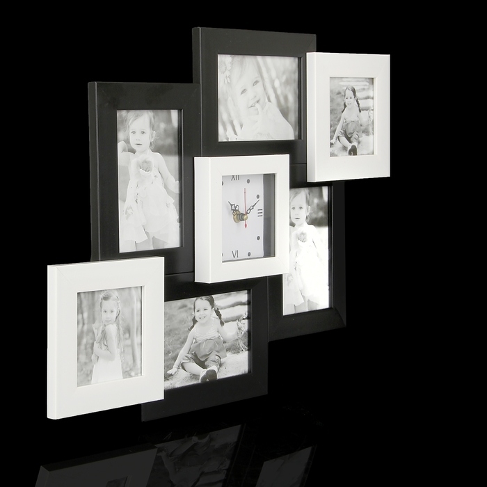 Фоторамка на 6 фото с часами "Чёрно-белое" 10х10, 10х15 см