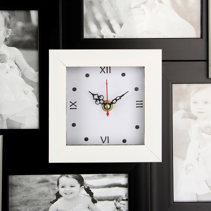 Фоторамка на 6 фото с часами "Чёрно-белое" 10х10, 10х15 см