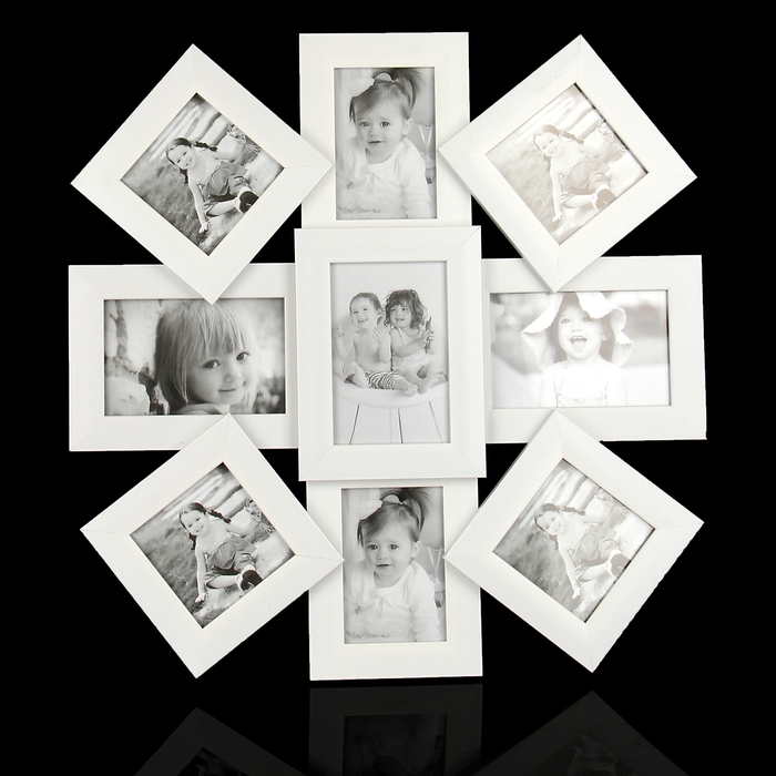 Фоторамка на 9 фото "Солнце" белая, 10х15, 10х10 см