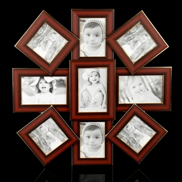 Фоторамка на 9 фото "Солнце" коричневая, 10х15, 10х10 см