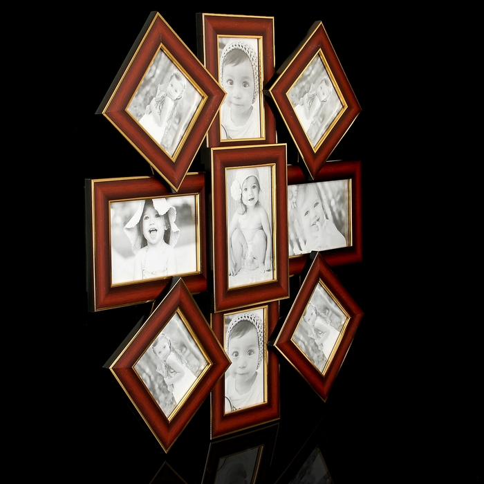 Фоторамка на 9 фото "Солнце" коричневая, 10х15, 10х10 см