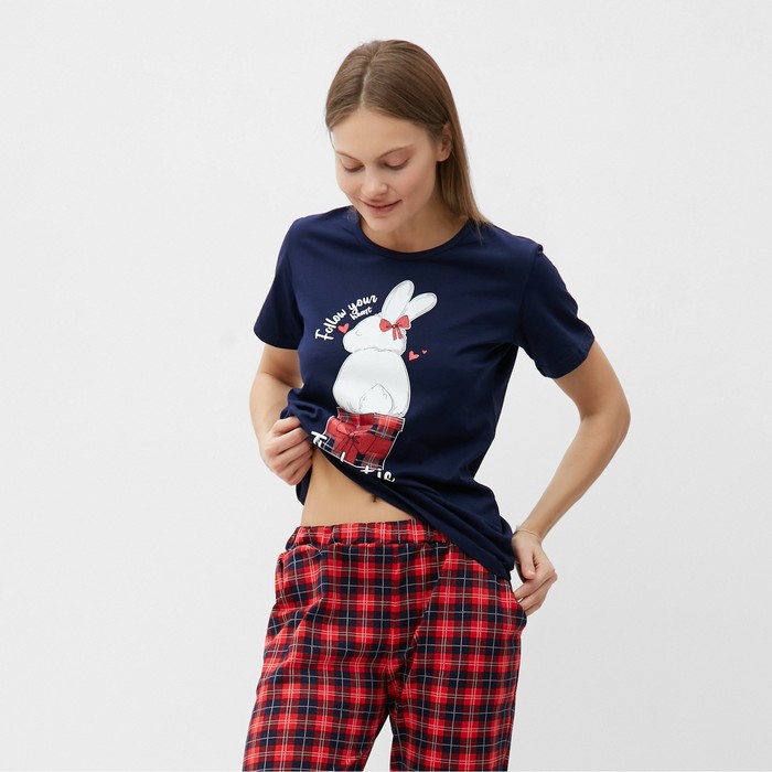 фото Комплект домашний женский (футболка/брюки), цвет синий, размер 44 натали