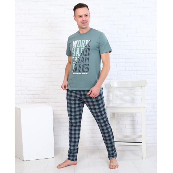 Комплект домашний мужской (футболка/брюки), цвет зёленый, размер 48