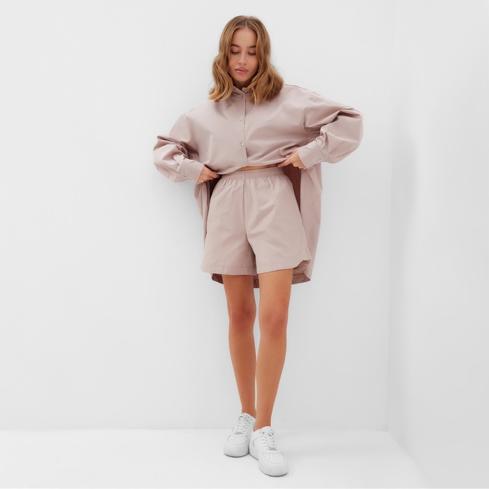 фото Комплект женский (рубашка, шорты) minaku: oversize цвет серо-розовый, р-р 48