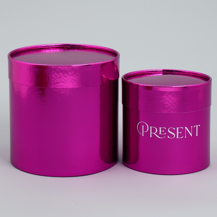 фото Набор коробок 2в1 круглые «present», розовый металлик, 12 х 12, 15 х 15 см дарите счастье