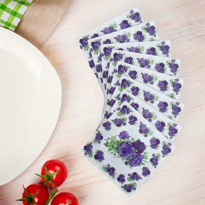 Салфетки бумажные (набор 20 шт) 33*33 см "Фиолетовый букет"
