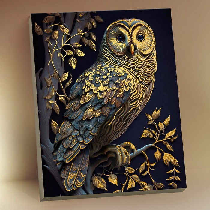 Картина по номерам с поталью «Золотая сова» 18 цветов, 40 × 50 см