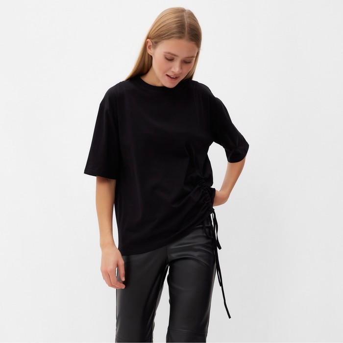 

Футболка женская с кулиской MINAKU REGULAR FIT: цвет чёрный, р-р 52