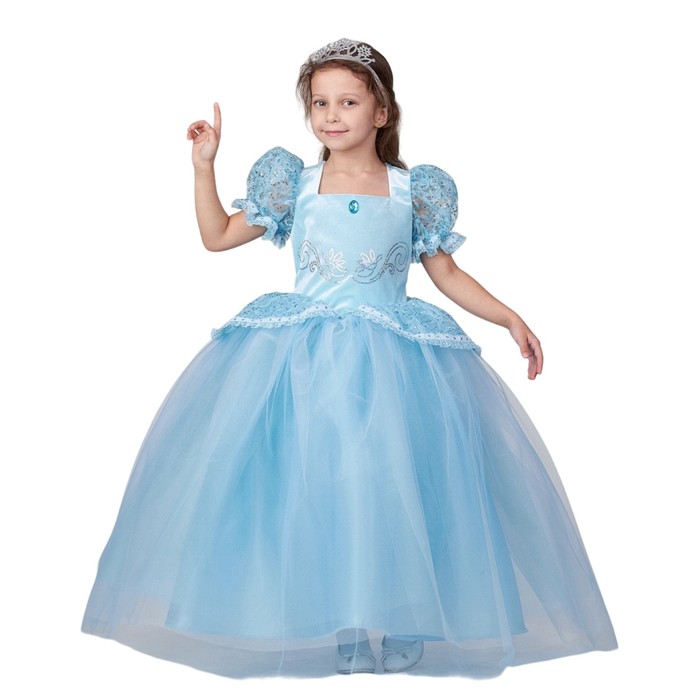 Карнавальный костюм «Принцесса Золушка», голубой, платье, диадема, рост 116–160 см