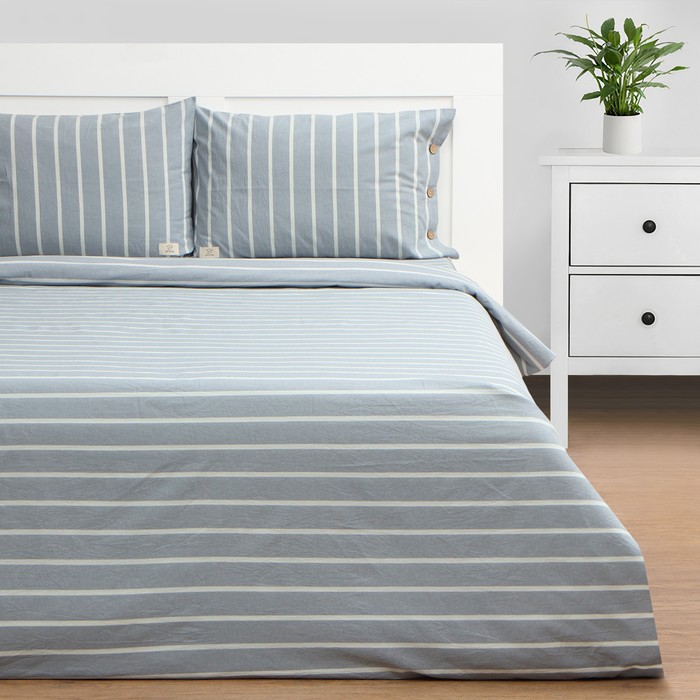 

Постельное бельё Этель 1.5 сп Blue stripe, 155х210см,160х240см,50х70-2шт, жатый хлопок,140 г/м2