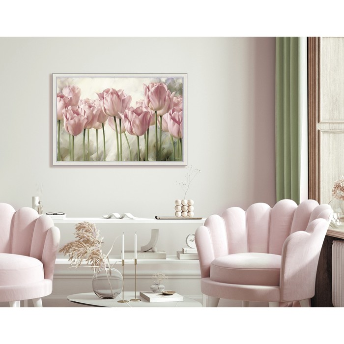 Репродукция картины «Розовые тюльпаны. №2», 50х70, рама (45-A355)