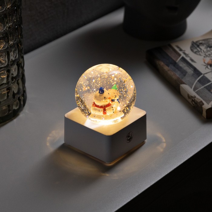 

Светодиодная фигура «Шар со снеговиком и медведем» 10 × 14.3 × 10 см, пластик, USB, свечение тёплое белое