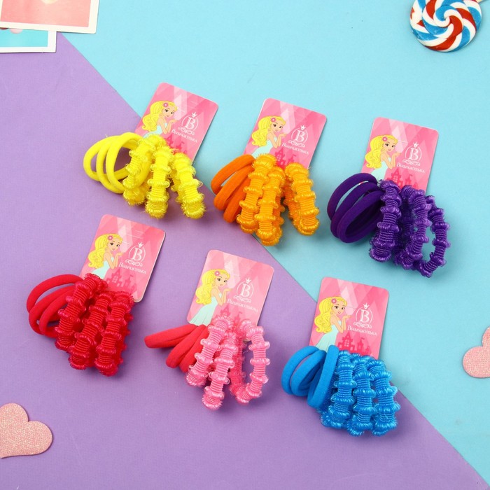 фото Резинка для волос "махрушка" (набор 6 шт) полоски классика, 4 см, микс выбражулька