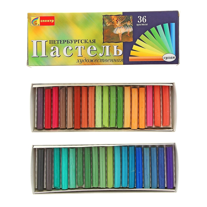 Пастель сухая, набор 36 цветов, Hard, Спектр Петербургская, D-8.5мм /L-65 мм, круглое сечение, художественная пастель художественная спектр петербургская 36 цветов