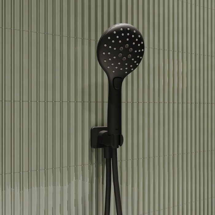 фото Душевая система скрытого монтажа iddis, ray, с тропическим душем и душем, цвет чёрный матовый