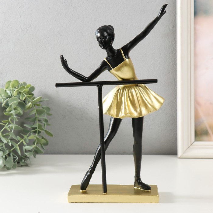 Сувенир полистоун Маленькая балерина у станка золото с чёрным 16х8х28 см